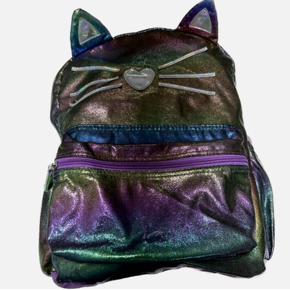 Kitty Purple Iridescent Backpack Padded Shoulder Straps